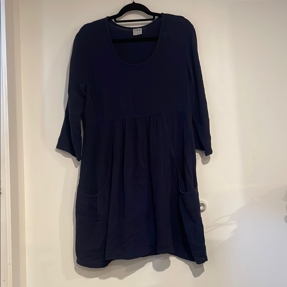 Color Me Cotton NWT Navy Blue Tunic Dress with Pockets Sz Medium